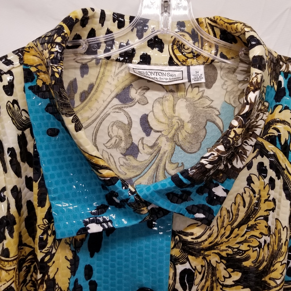 Simonton Says Size 3XL Jacket Long Sleeve Button Down Blue Gold Black Top - Picture 4 of 10